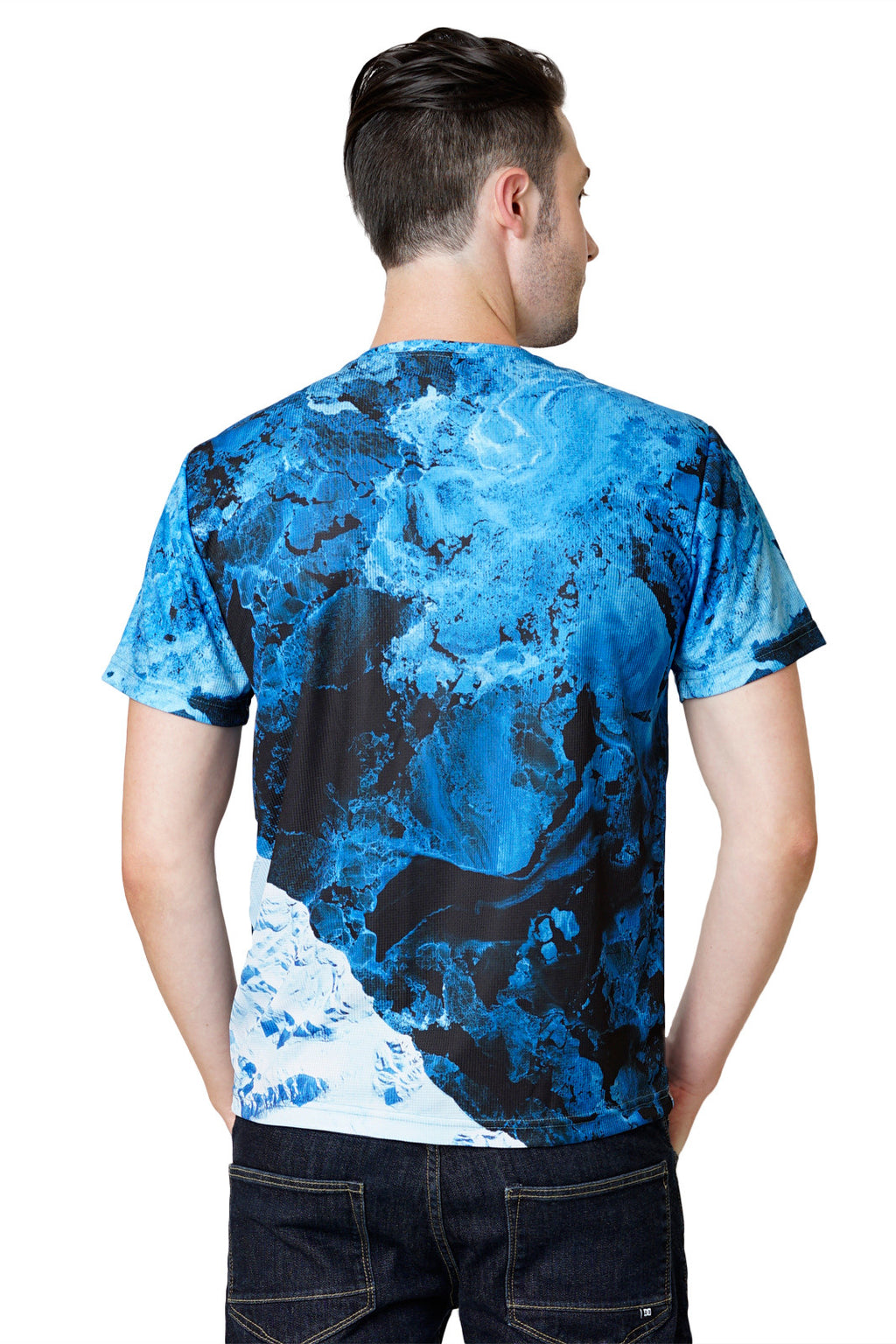 Mens Short Sleeve-Activewear Clothing with Satellite Image-Kamchatka-Back view