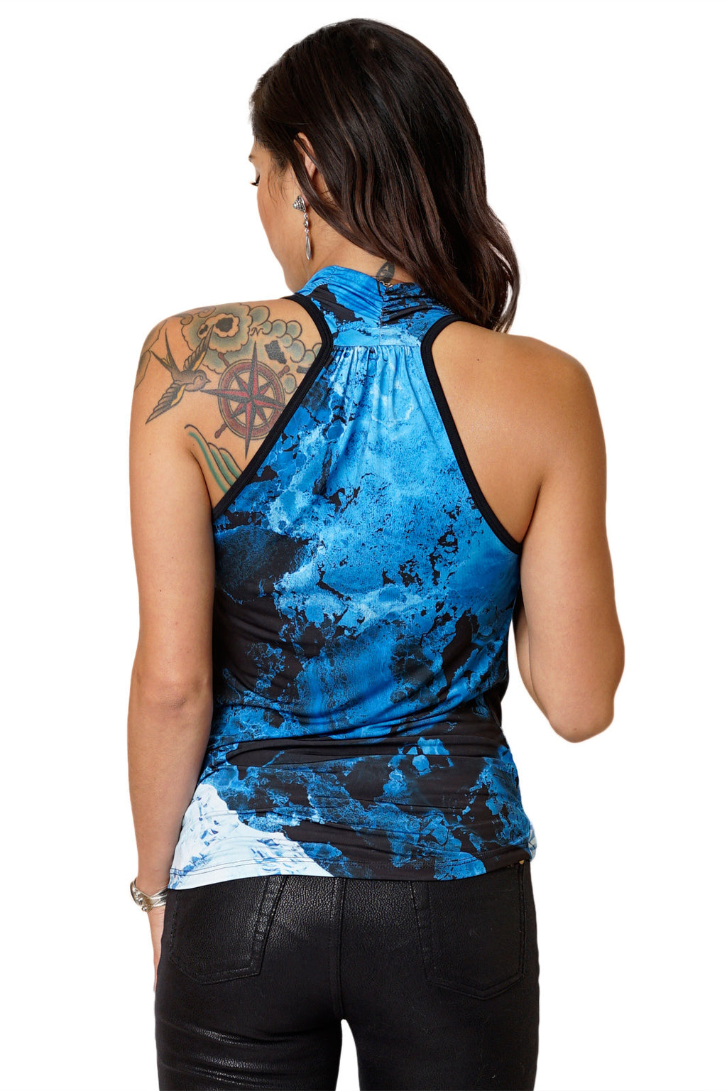High-Definition Graphic Sleeveless Cowl Neck Top-Printed Ocean Top